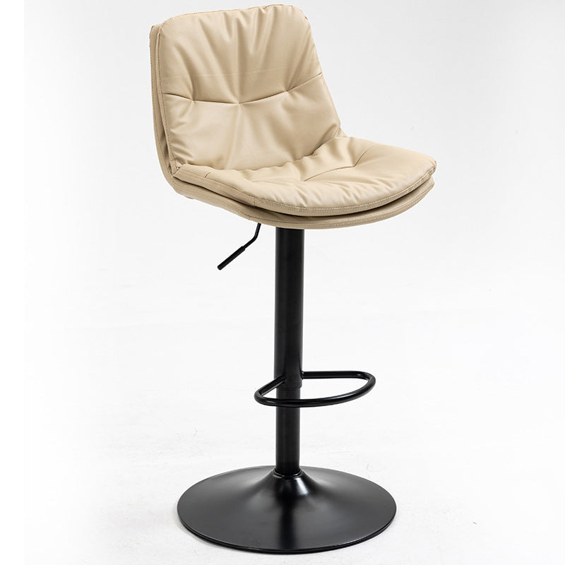 Modern Armless Rotatable Counter Stool Metal Cafe Bar Stool with Cushion and Pedal Khaki Black 1 Piece Clearhalo 'Bar Furniture' 'Bar Stools' 'bar_stools' 'furn' 'furn_bar_stools' 'Furniture' 'Kitchen & Dining Furniture' 7443918