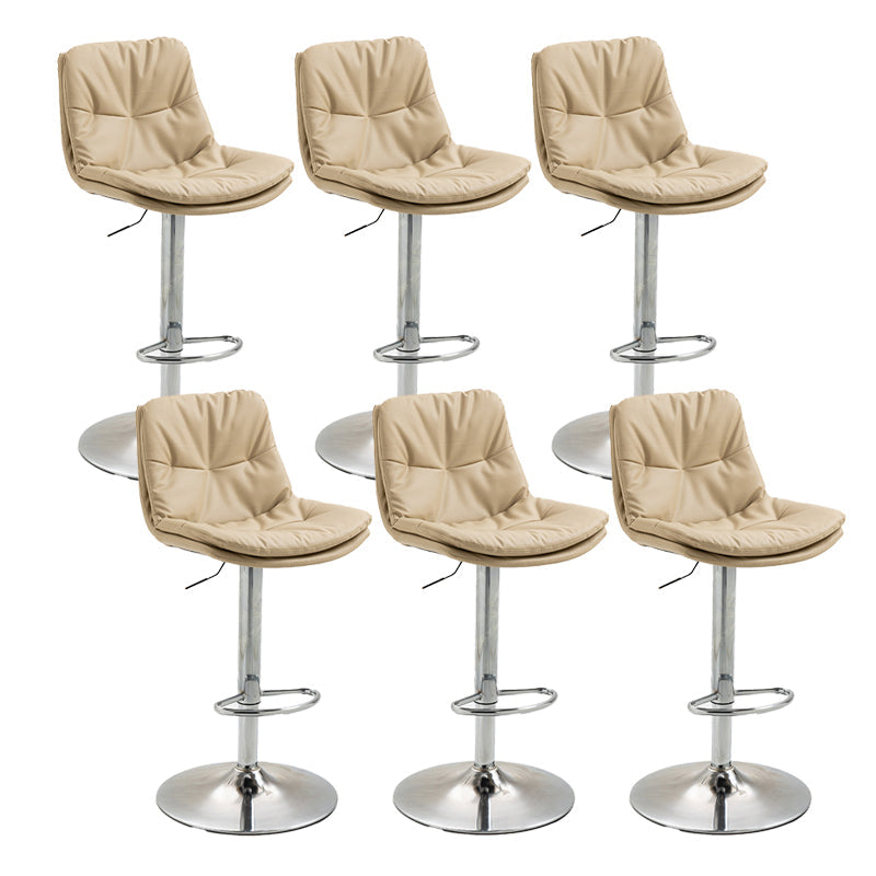 Modern Armless Rotatable Counter Stool Metal Cafe Bar Stool with Cushion and Pedal Khaki Silver 6 Piece Set Clearhalo 'Bar Furniture' 'Bar Stools' 'bar_stools' 'furn' 'furn_bar_stools' 'Furniture' 'Kitchen & Dining Furniture' 7443956
