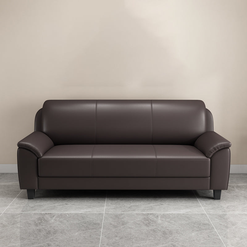 コンテンポラリーフェイクレザーソファウッドフレームピロートップアームソファ