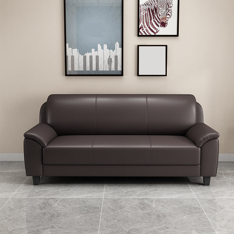 コンテンポラリーフェイクレザーソファウッドフレームピロートップアームソファ