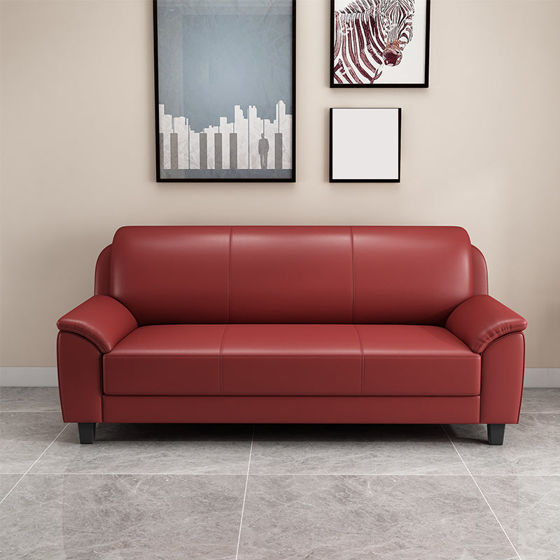 コンテンポラリーフェイクレザーソファウッドフレームピロートップアームソファ