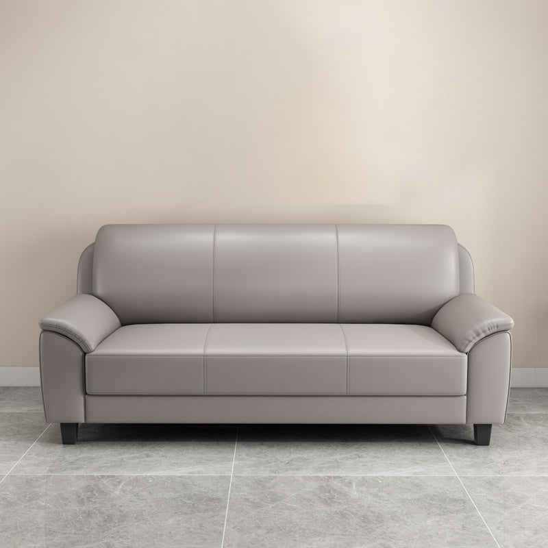 コンテンポラリーフェイクレザーソファウッドフレームピロートップアームソファ