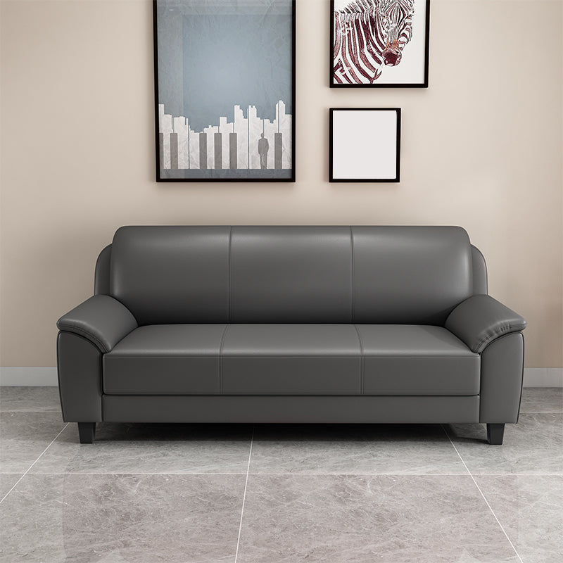 コンテンポラリーフェイクレザーソファウッドフレームピロートップアームソファ