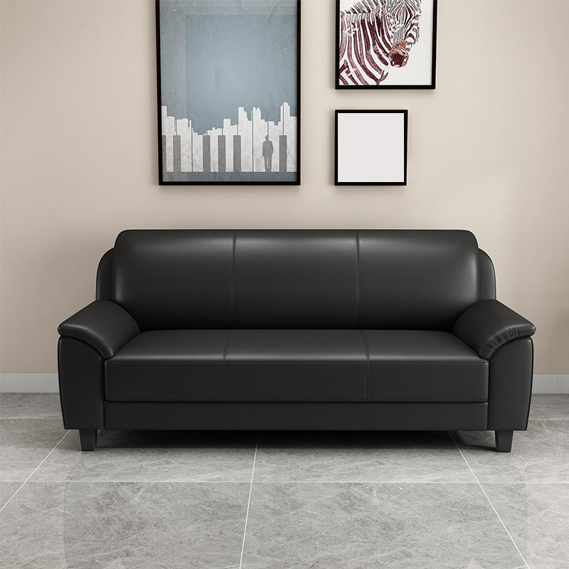 コンテンポラリーフェイクレザーソファウッドフレームピロートップアームソファ