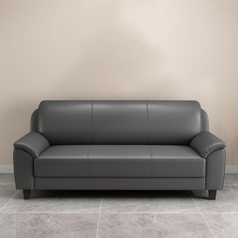 コンテンポラリーフェイクレザーソファウッドフレームピロートップアームソファ