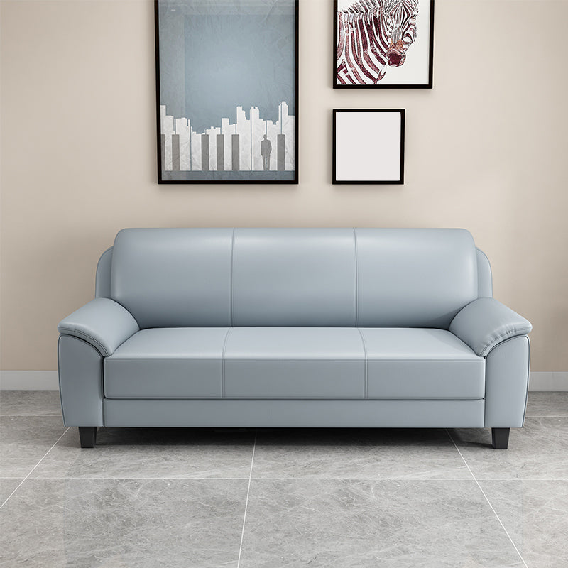 コンテンポラリーフェイクレザーソファウッドフレームピロートップアームソファ