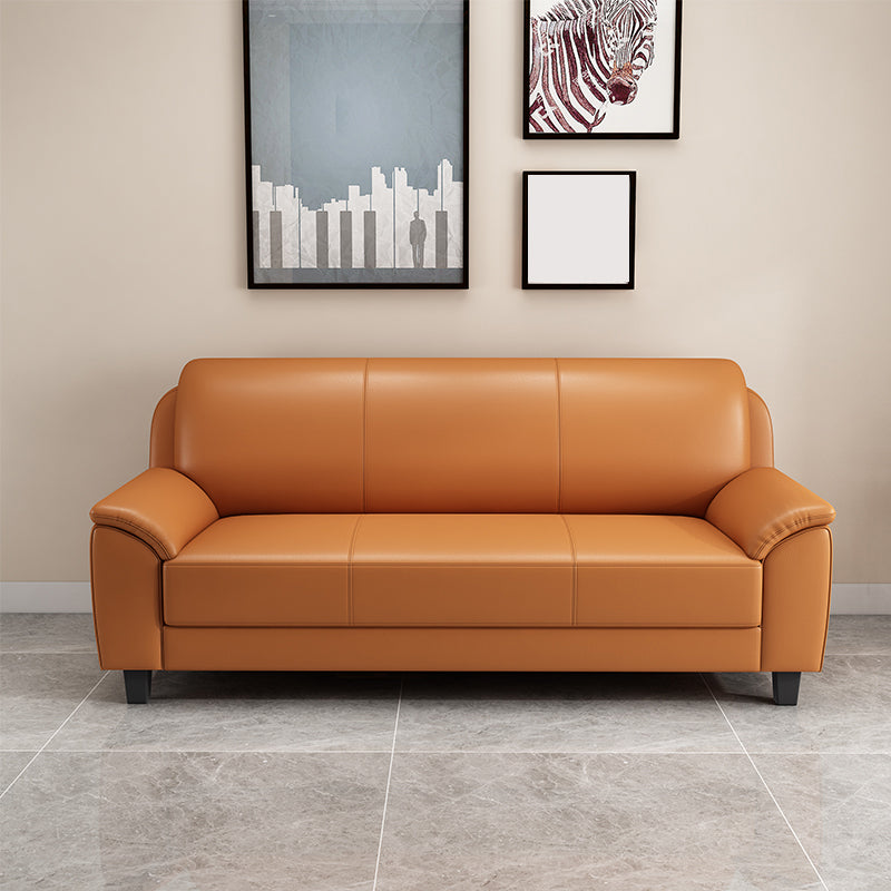 コンテンポラリーフェイクレザーソファウッドフレームピロートップアームソファ