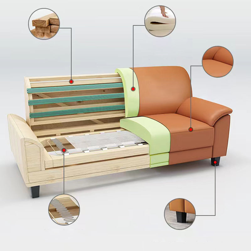 コンテンポラリーフェイクレザーソファウッドフレームピロートップアームソファ