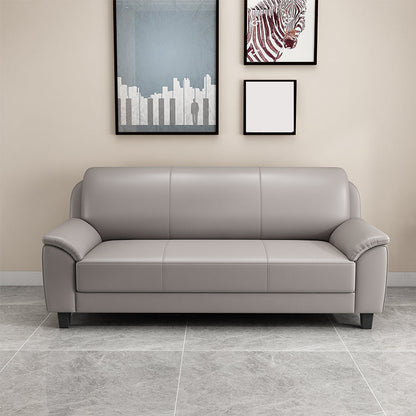 コンテンポラリーフェイクレザーソファウッドフレームピロートップアームソファ