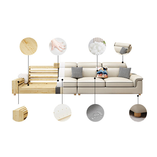 130.7 "Kussen Top Arm Sectionals, Scandinavian Natural Leg Sectional Set