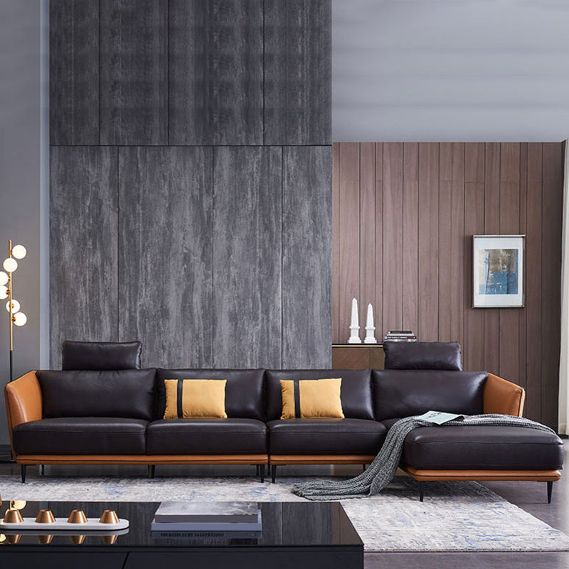 Veurs de cuir authentiques du milieu du siècle sectionnelle en baisse et chaise en marron en marron