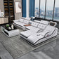 Modern Tufted Power Sectional & Chaise Gray Genuine Leather Sectional Sofa with Storage