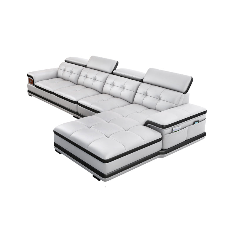 Modern Tufted Power Sectional & Chaise Gray Genuine Leather Sectional Sofa with Storage