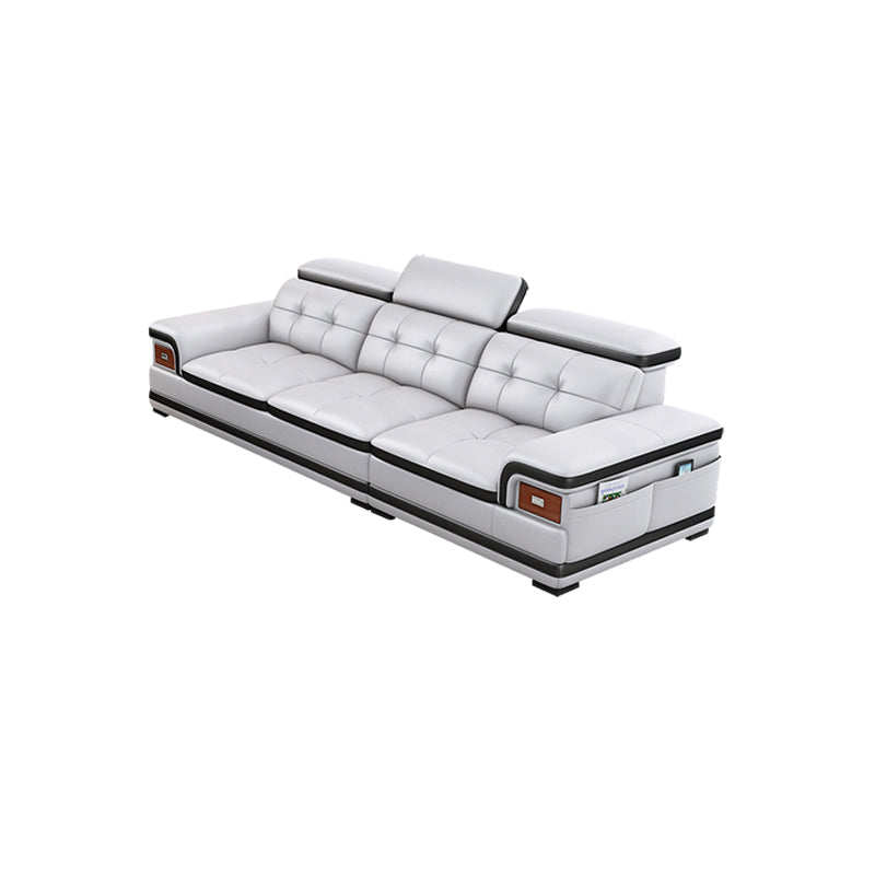 Modern Tufted Power Sectional & Chaise Gray Genuine Leather Sectional Sofa with Storage