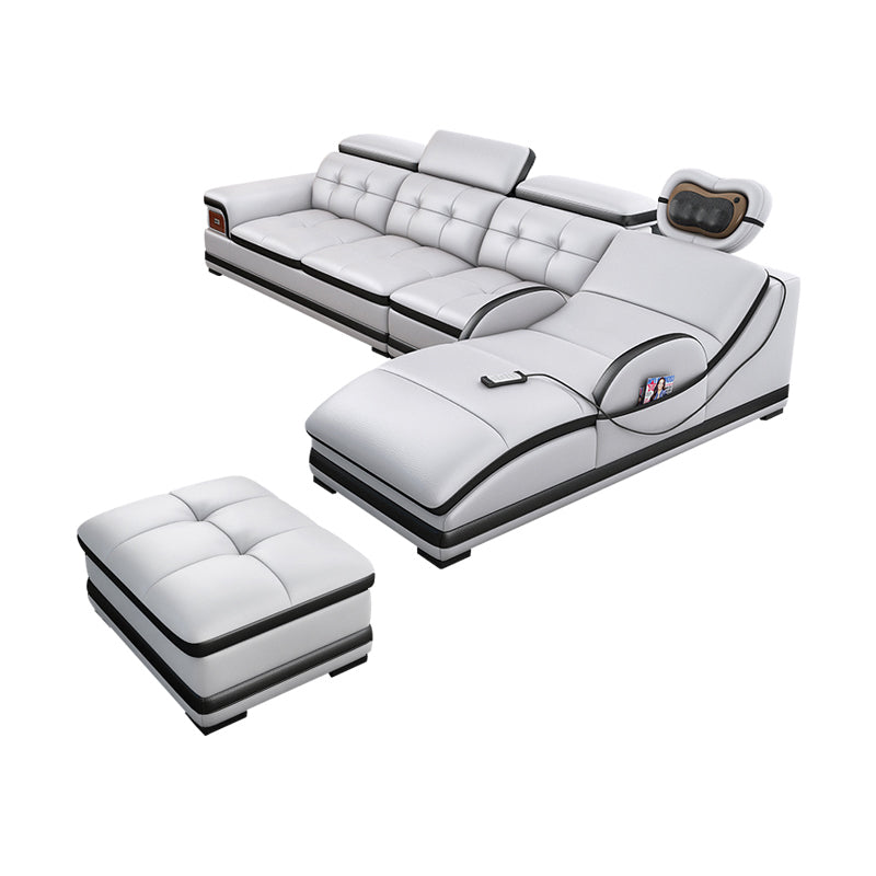 Modern Tufted Power Sectional & Chaise Gray Genuine Leather Sectional Sofa with Storage