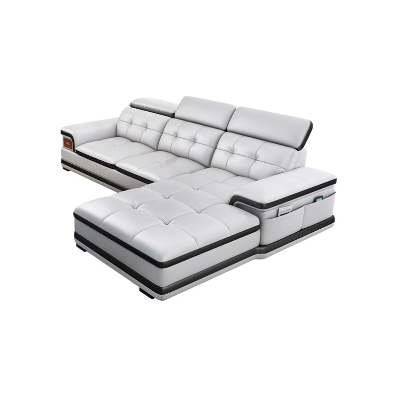 Modern Tufted Power Sectional & Chaise Gray Genuine Leather Sectional Sofa with Storage