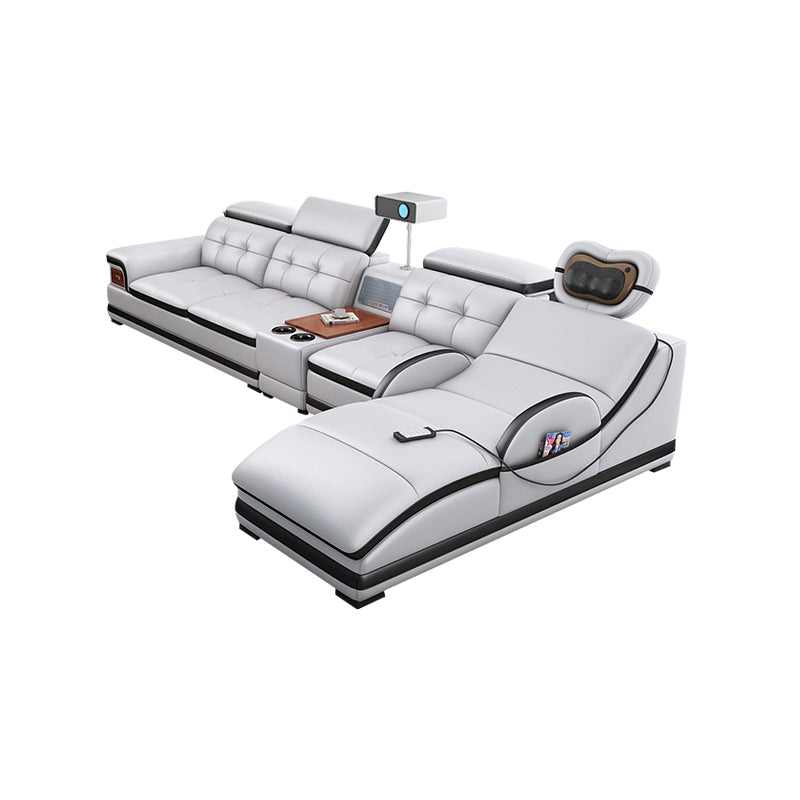 Modern Tufted Power Sectional & Chaise Gray Genuine Leather Sectional Sofa with Storage