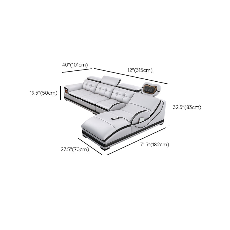 Modern Tufted Power Sectional & Chaise Gray Genuine Leather Sectional Sofa with Storage