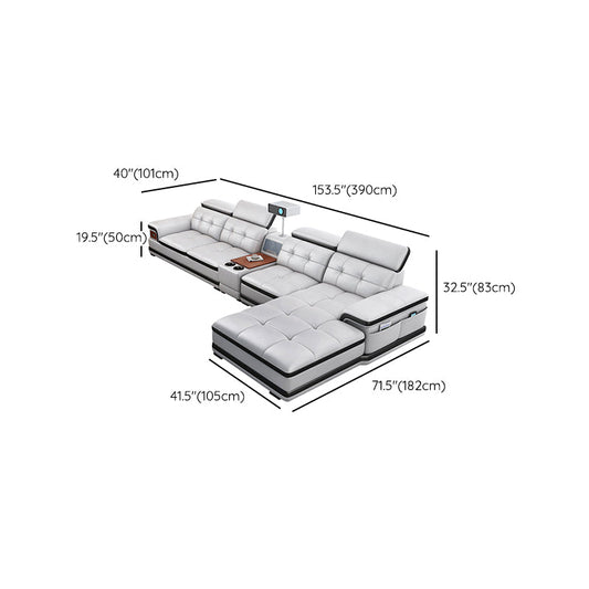 Modern getuft power sectional & chaise grijs echt lederen sectionele bank met opslag