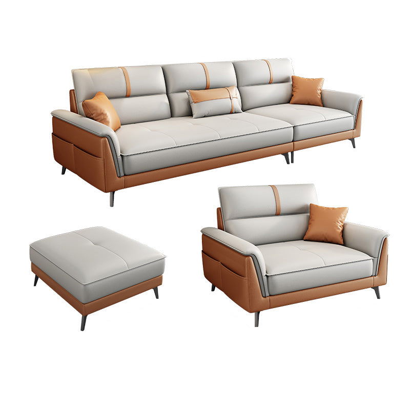 Pillow Top Arm Sofa 35.43" High Faux Leather Sofa for Living Room 1-Seater Sofa & 3-Seater Sofa & Ottoman Faux Leather Clearhalo 'furn' 'furn_sofas' 'Furniture' 'Living Room Furniture' 'Sofa' 'sofas' 7445306