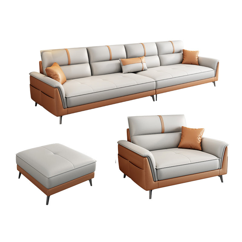 Pillow Top Arm Sofa 35.43" High Faux Leather Sofa for Living Room 4-Seater Sofa & 1-Seater Sofa & Ottoman Faux Leather Clearhalo 'furn' 'furn_sofas' 'Furniture' 'Living Room Furniture' 'Sofa' 'sofas' 7445308