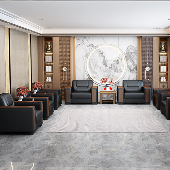 Square Arm Sofa 34.64" High Faux Leather/Genuine Leather Sofa