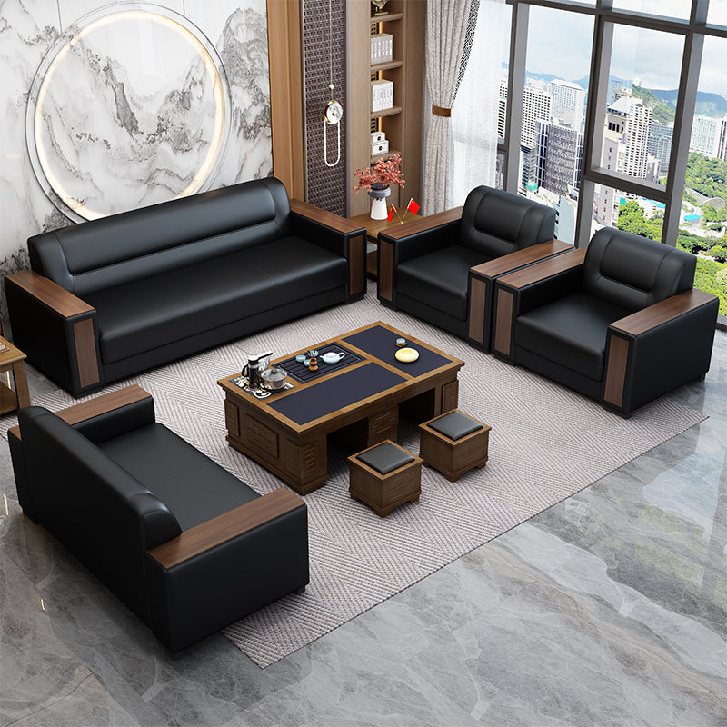 Square Arm Sofa 34.64" High Faux Leather/Genuine Leather Sofa