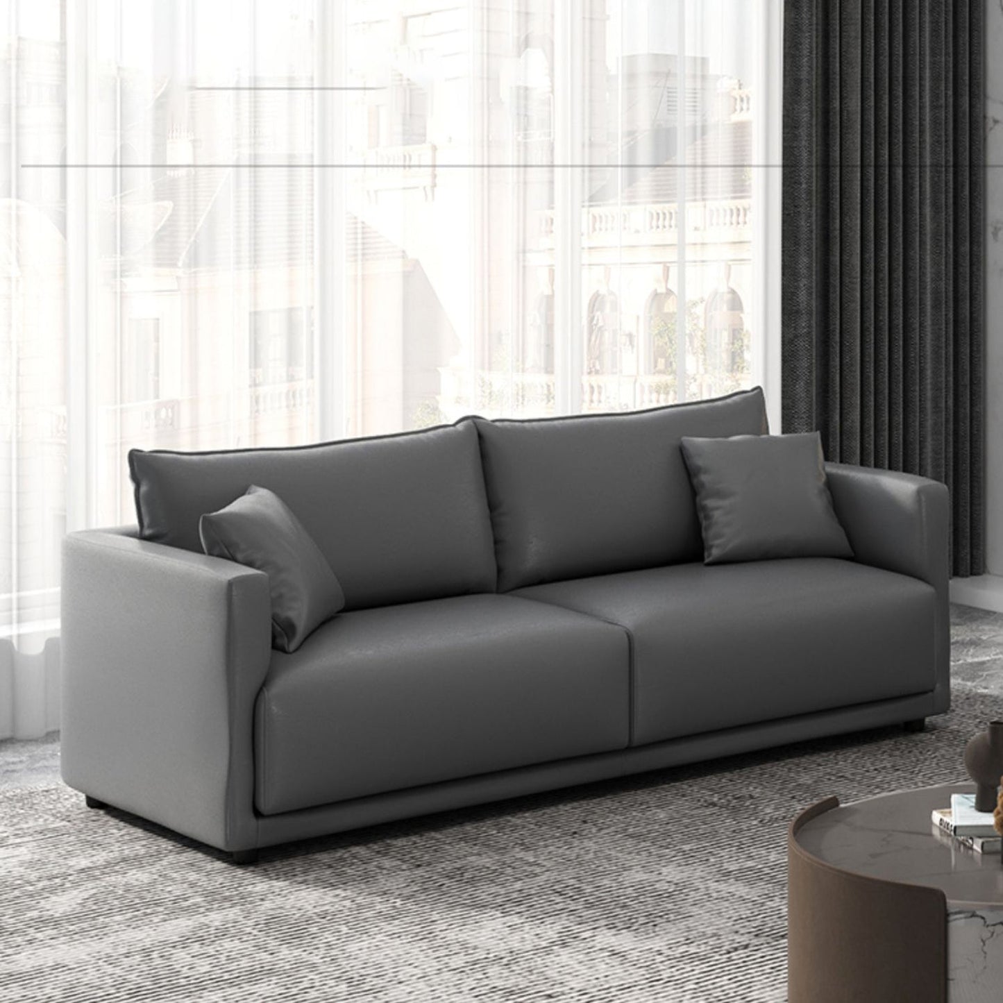 27.16 "Sofa gris haut gris Faux Tuxedo Tuxedo Bras canapé avec oreillers