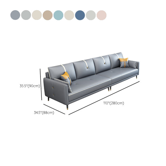 Faux Leather Sofa 35.43" High Modern Square Arm Sofa with 4 Pillows