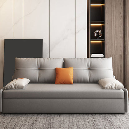 Canapé-lit gris gris futon avec dos touflé et rangement en faux cuir