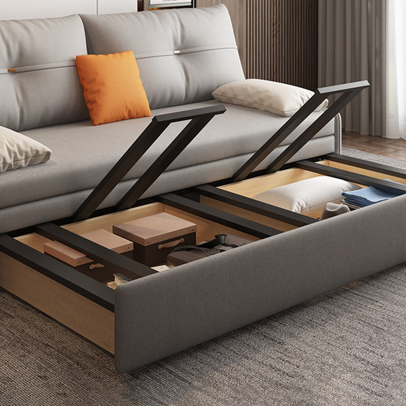 Canapé-lit gris gris futon avec dos touflé et rangement en faux cuir