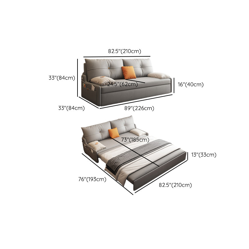 Canapé-lit gris gris futon avec dos touflé et rangement en faux cuir