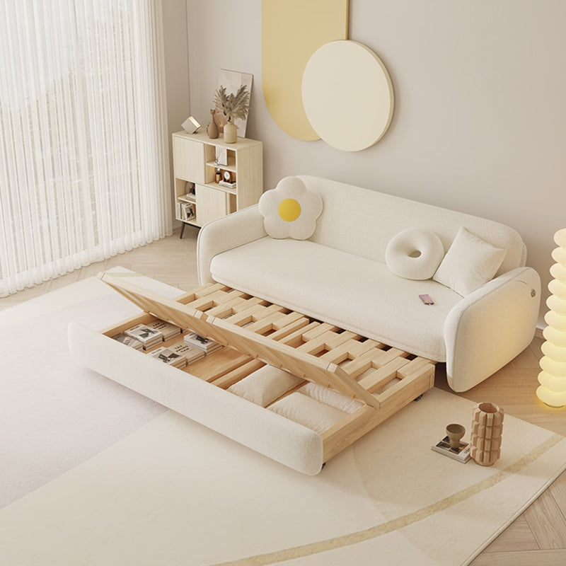 Divano per dormiente futon in lana bianca glam con deposito in legno massiccio
