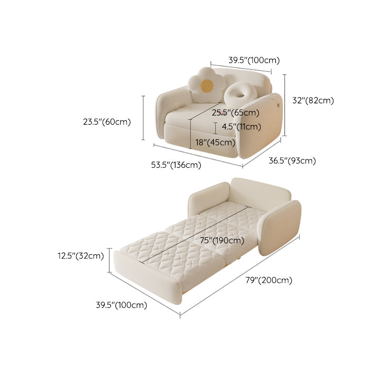 Divano per dormiente futon in lana bianca glam con deposito in legno massiccio