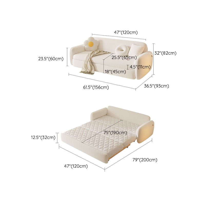 Divano per dormiente futon in lana bianca glam con deposito in legno massiccio