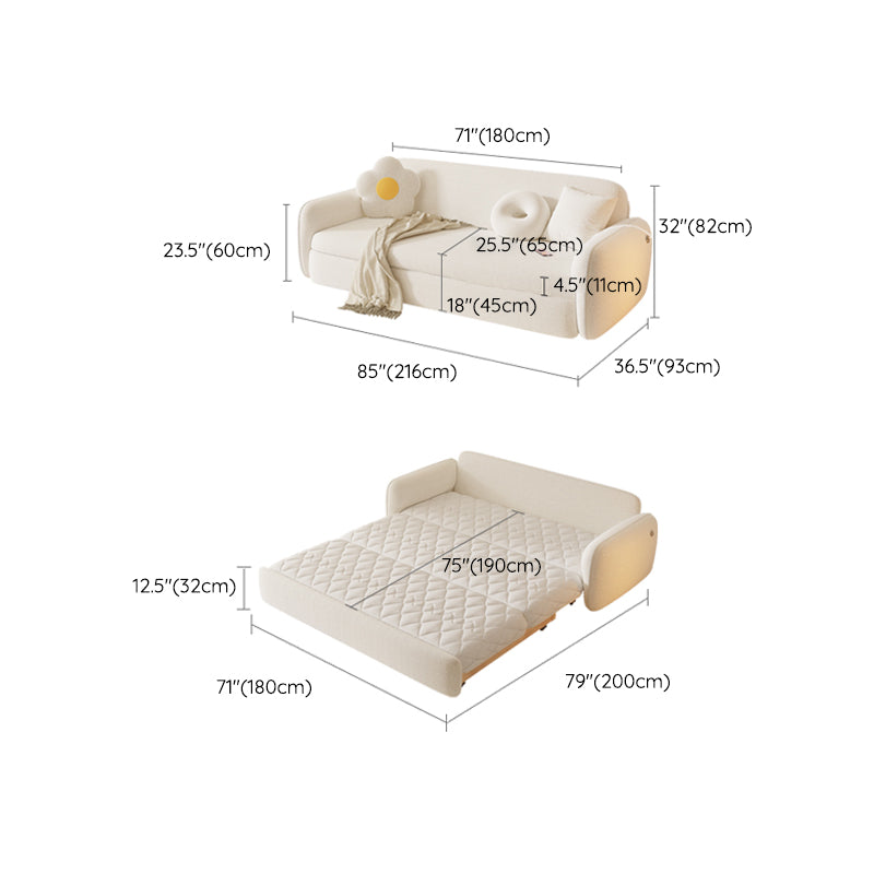 Divano per dormiente futon in lana bianca glam con deposito in legno massiccio