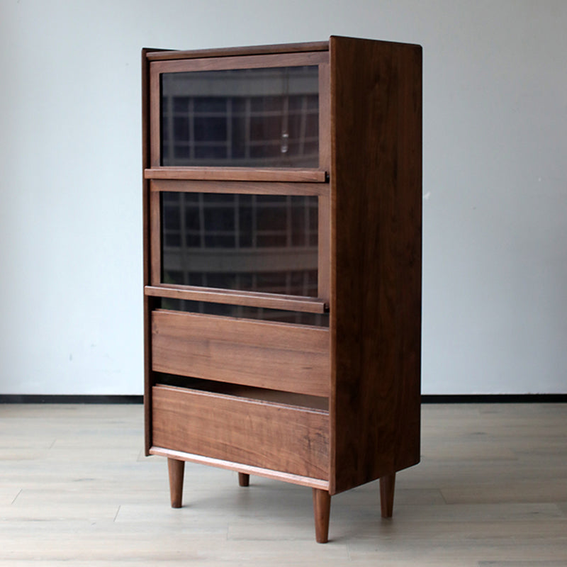 Mid-Century Modern Side Cabinet Solid Wood Glass Paned Accent Cabinet Brown Clearhalo 'Cabinets & Chests' 'cabinets_chests' 'furn' 'furn_cabinets_chests' 'Furniture' 'Living Room Furniture' 7445644