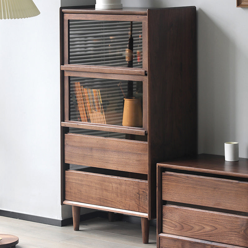 Mid-Century Modern Side Cabinet Solid Wood Glass Paned Accent Cabinet Clearhalo 'Cabinets & Chests' 'cabinets_chests' 'furn' 'furn_cabinets_chests' 'Furniture' 'Living Room Furniture' 7445645