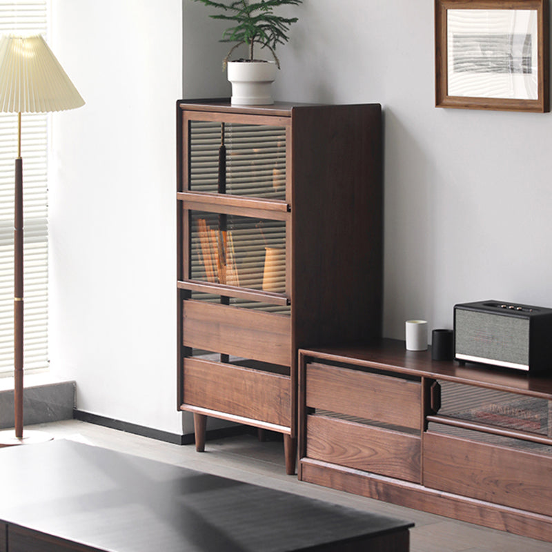 Mid-Century Modern Side Cabinet Solid Wood Glass Paned Accent Cabinet Clearhalo 'Cabinets & Chests' 'cabinets_chests' 'furn' 'furn_cabinets_chests' 'Furniture' 'Living Room Furniture' 7445646