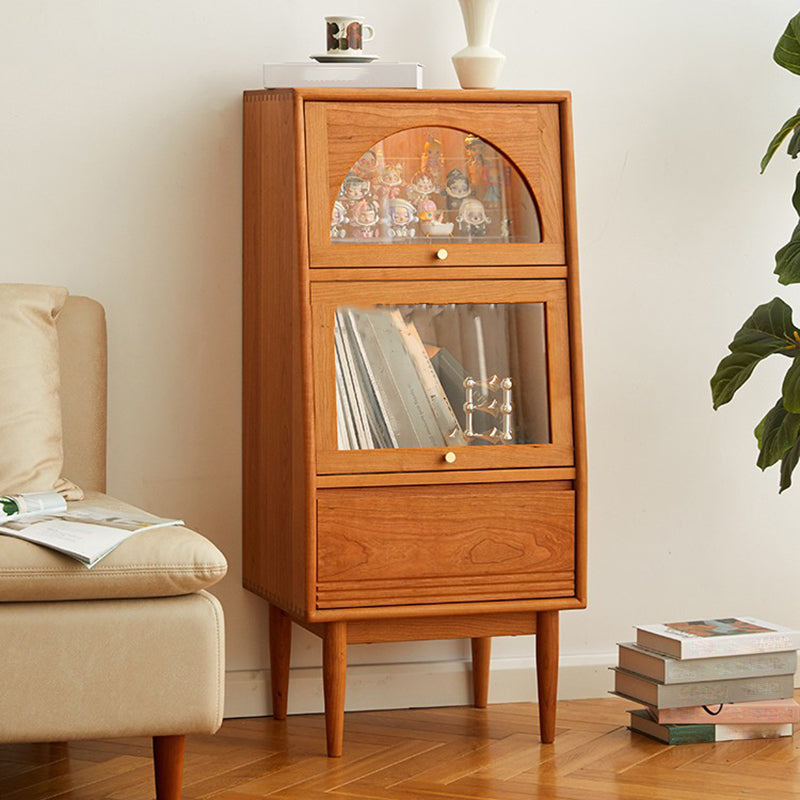 Solid Wood Cabinet Natural Glass Paned Accent Cabinet with Doors Clearhalo 'Cabinets & Chests' 'cabinets_chests' 'furn' 'furn_cabinets_chests' 'Furniture' 'Living Room Furniture' 7445667