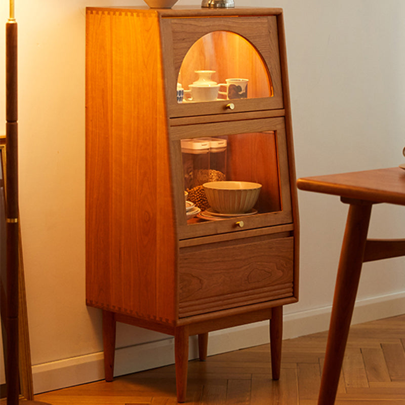 Solid Wood Cabinet Natural Glass Paned Accent Cabinet with Doors Natural Clearhalo 'Cabinets & Chests' 'cabinets_chests' 'furn' 'furn_cabinets_chests' 'Furniture' 'Living Room Furniture' 7445668