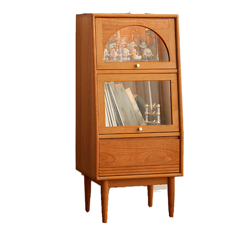 Solid Wood Cabinet Natural Glass Paned Accent Cabinet with Doors Clearhalo 'Cabinets & Chests' 'cabinets_chests' 'furn' 'furn_cabinets_chests' 'Furniture' 'Living Room Furniture' 7445672