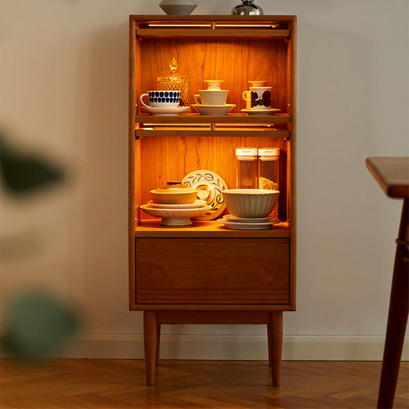 Solid Wood Cabinet Natural Glass Paned Accent Cabinet with Doors Clearhalo 'Cabinets & Chests' 'cabinets_chests' 'furn' 'furn_cabinets_chests' 'Furniture' 'Living Room Furniture' 7445677