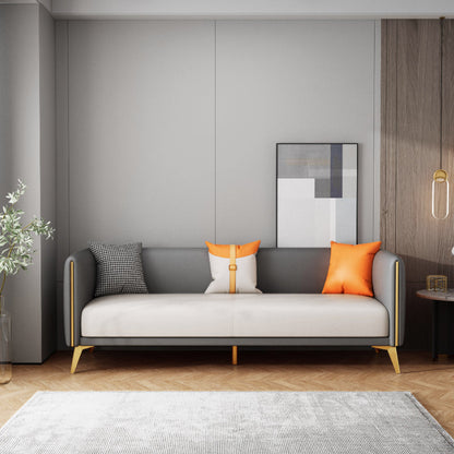 Glam Style 27.55" Wide Faux Leather 3 Seater Tuxedo Arm Sofa with Pillows