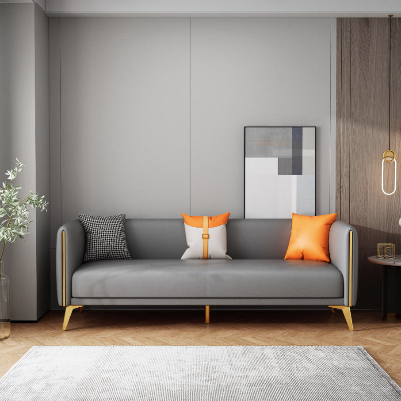 Glam Style 27.55" Wide Faux Leather 3 Seater Tuxedo Arm Sofa with Pillows