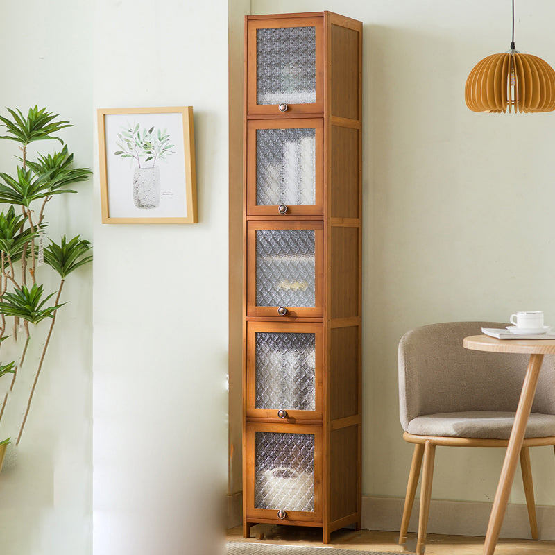 Wood Standard Cabinet Glass Door Contemporary Accent Cabinet with Doors 12"L x 12"W x 67"H Tan Clearhalo 'Cabinets & Chests' 'cabinets_chests' 'furn' 'furn_cabinets_chests' 'Furniture' 'Living Room Furniture' 7445802