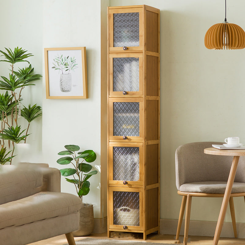 Wood Standard Cabinet Glass Door Contemporary Accent Cabinet with Doors 12"L x 12"W x 67"H Natural Clearhalo 'Cabinets & Chests' 'cabinets_chests' 'furn' 'furn_cabinets_chests' 'Furniture' 'Living Room Furniture' 7445803