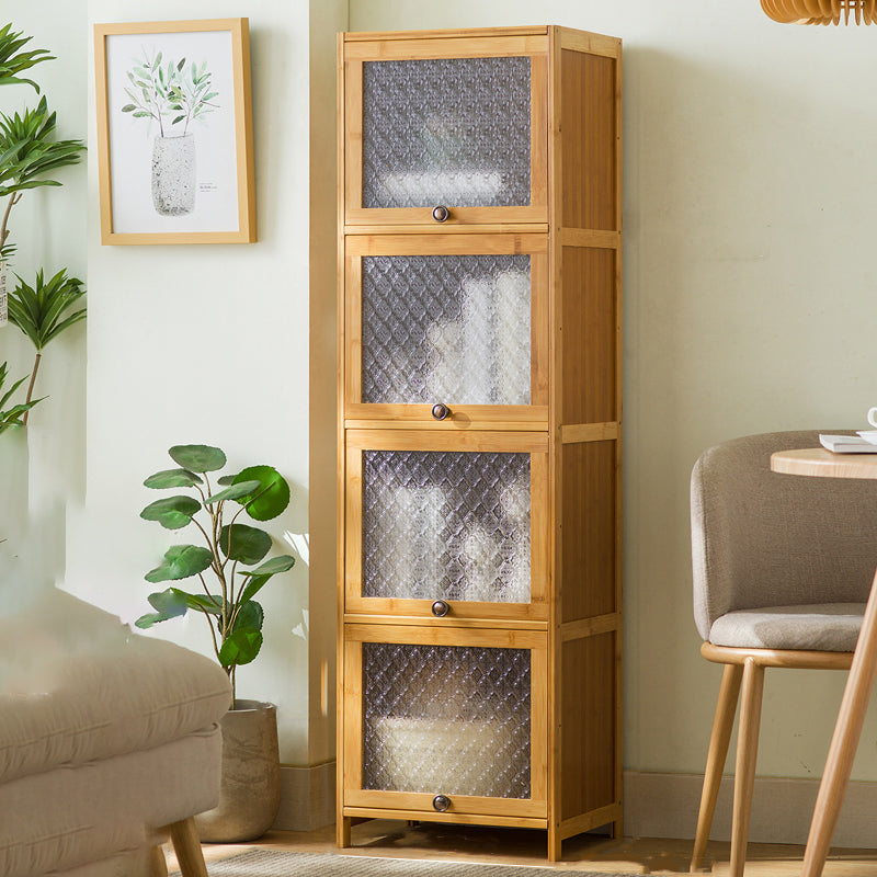 Wood Standard Cabinet Glass Door Contemporary Accent Cabinet with Doors 16"L x 12"W x 55"H Natural Clearhalo 'Cabinets & Chests' 'cabinets_chests' 'furn' 'furn_cabinets_chests' 'Furniture' 'Living Room Furniture' 7445811