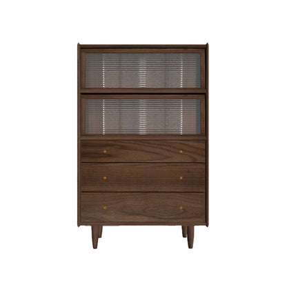 Modern Side Cabinet Solid Wood 49.6" Tall Side Cabinet with Glass Top Black Pine Lights Not Included Clearhalo 'Cabinets & Chests' 'cabinets_chests' 'furn' 'furn_cabinets_chests' 'Furniture' 'Living Room Furniture' 7445878