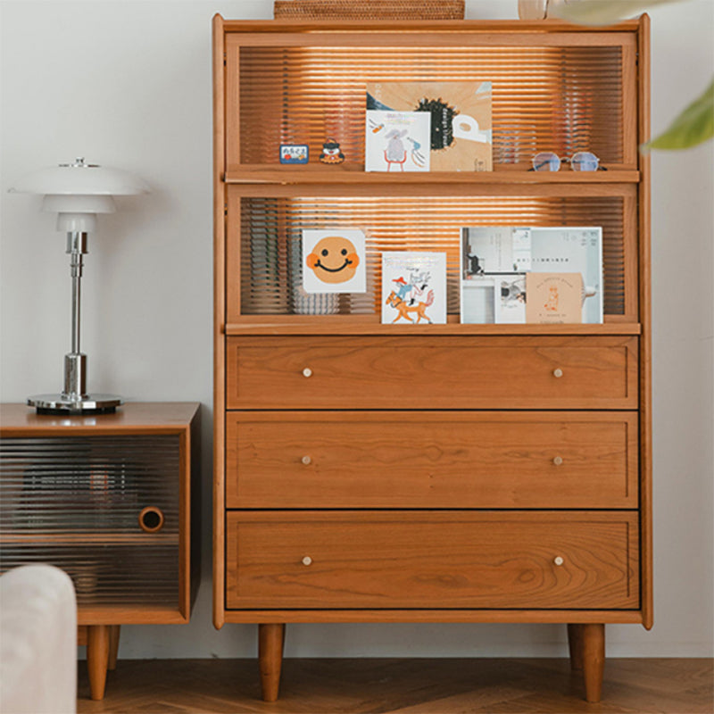 Modern Side Cabinet Solid Wood 49.6" Tall Side Cabinet with Glass Top Clearhalo 'Cabinets & Chests' 'cabinets_chests' 'furn' 'furn_cabinets_chests' 'Furniture' 'Living Room Furniture' 7445879